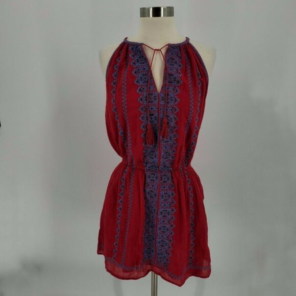 Joie Red Picard Embroidered Sleeveless Split Neck Dress Size S 🌸 - Picture 8 of 13